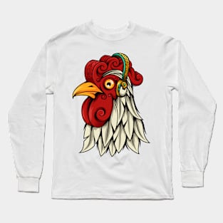 Decoretive Rooster listen music Long Sleeve T-Shirt